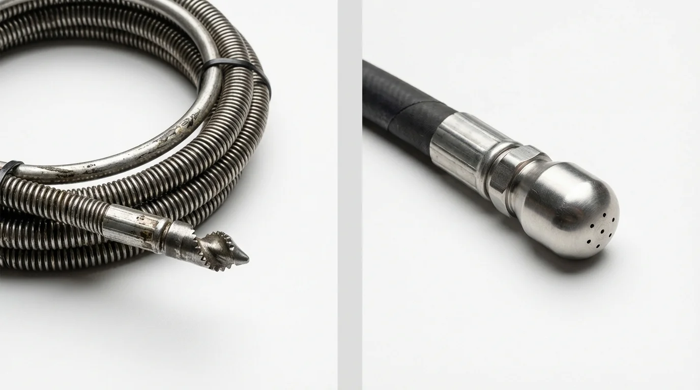 Drain snake cable and hydro jetting nozzle used for drain cleaning in Spring Valley, CA