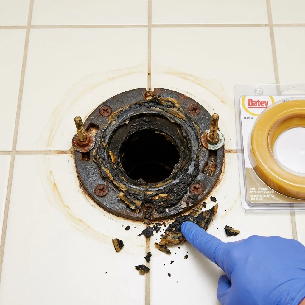Failed wax ring showing water seepage at the base of a toilet in a Spring Valley, CA home